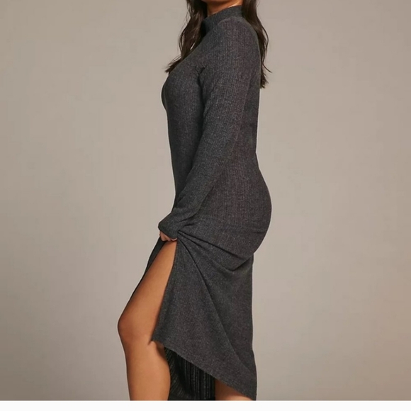 Anthropologie Daily Practice Fall Turtleneck Side-Slit Midi Dress long sleeves 4 - Picture 2 of 10